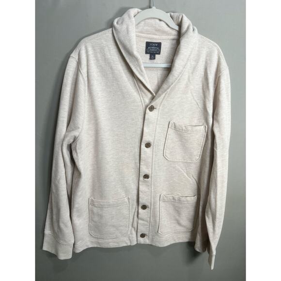 J Crew Mens Fleece Shawl Cardigan Beige Comfort Pocket Sz XL Buttons - Picture 6 of 16